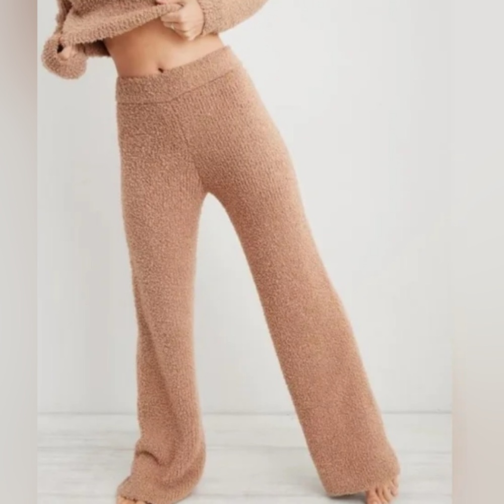 Aerie Textured Brown Straight Leg Pants